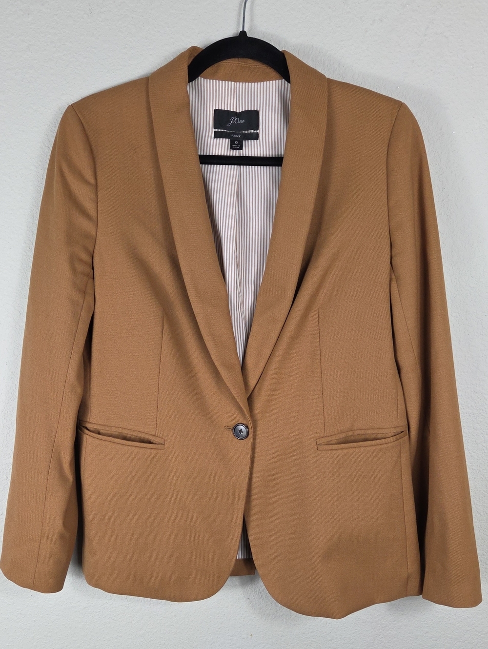 J. Crew Parke Blazer Flannel Wool Camel Tan Size 6 Quiet Luxury